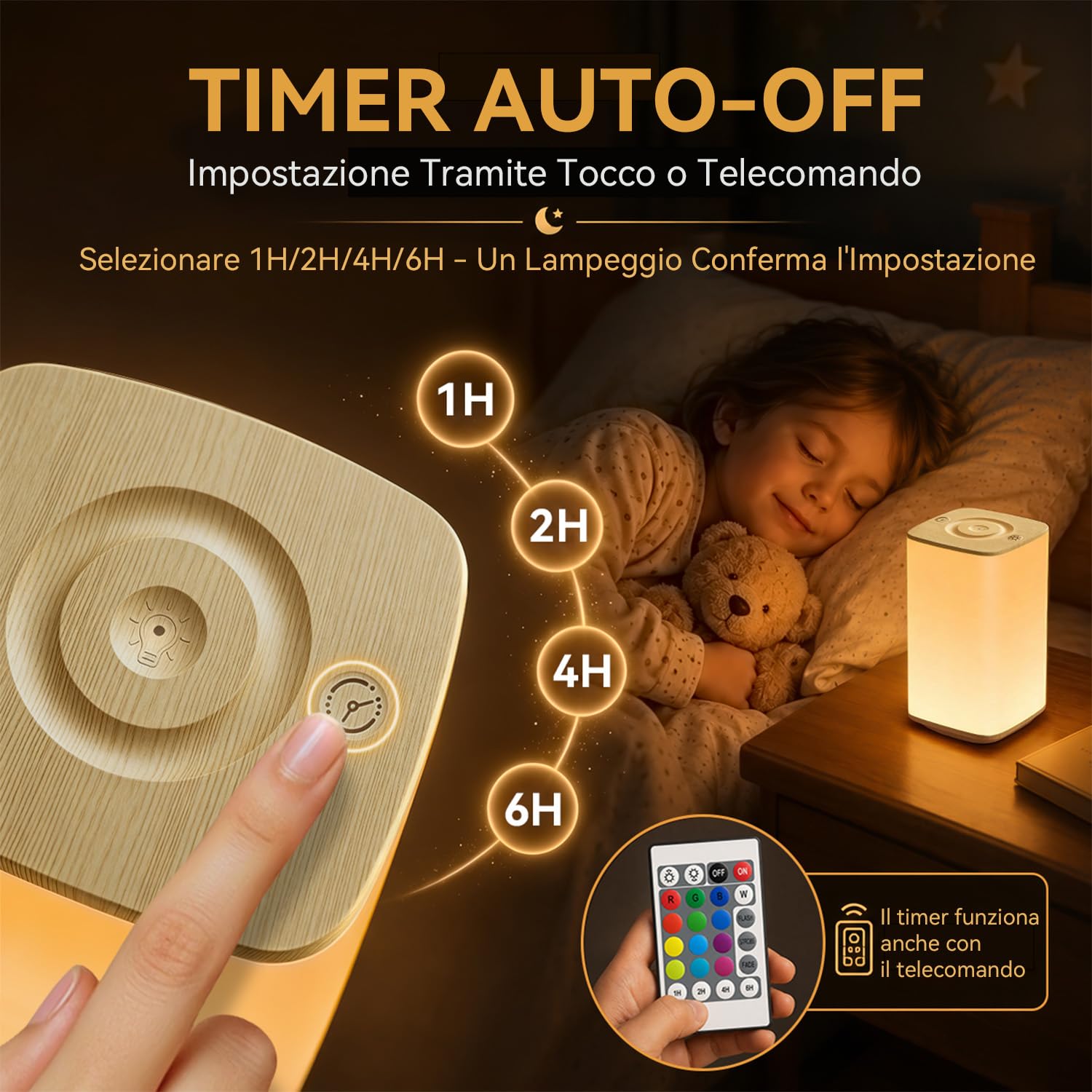 Auxmir Lampada da Comodino Senza Fili Marrone 4000mAh RGB