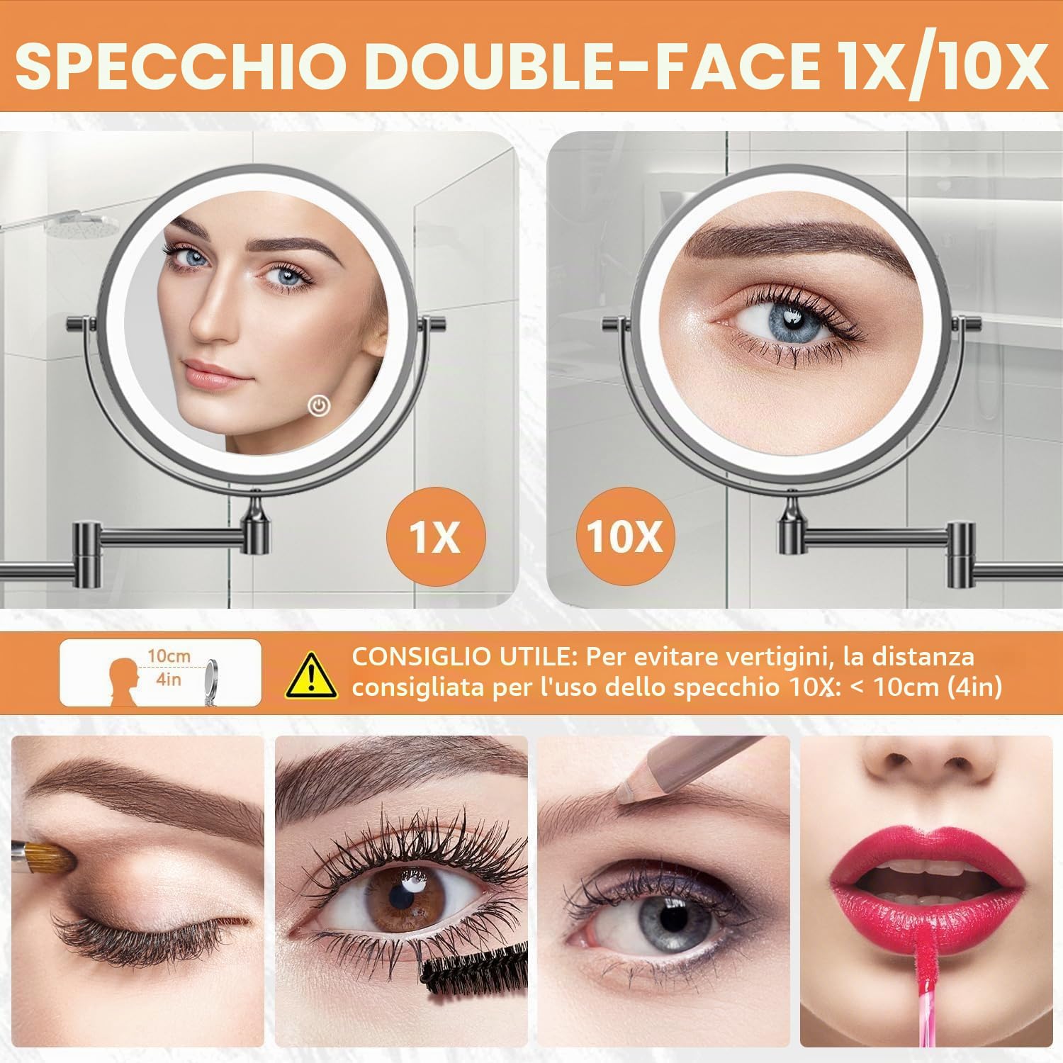 Auxmir Specchio Trucco da Parete 10X/1X Nero con Luci