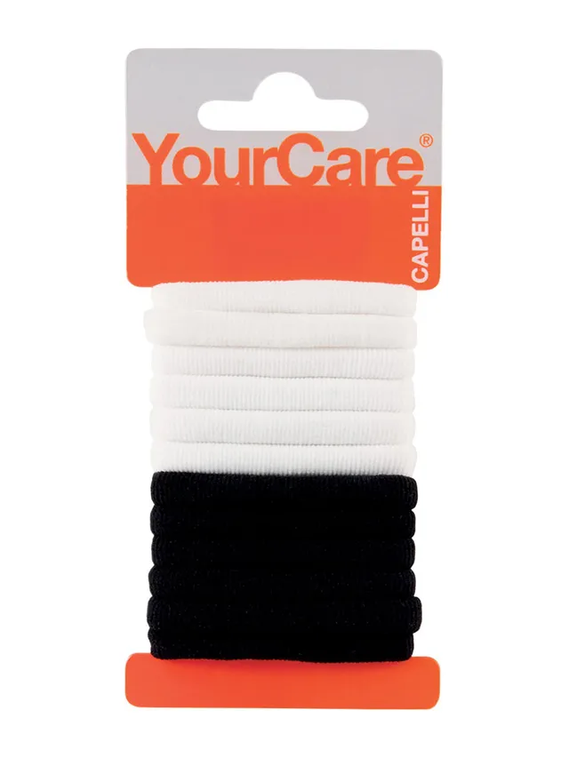 YourCare NoClip Elastici Capelli Medium Bianchi Neri 12 pz