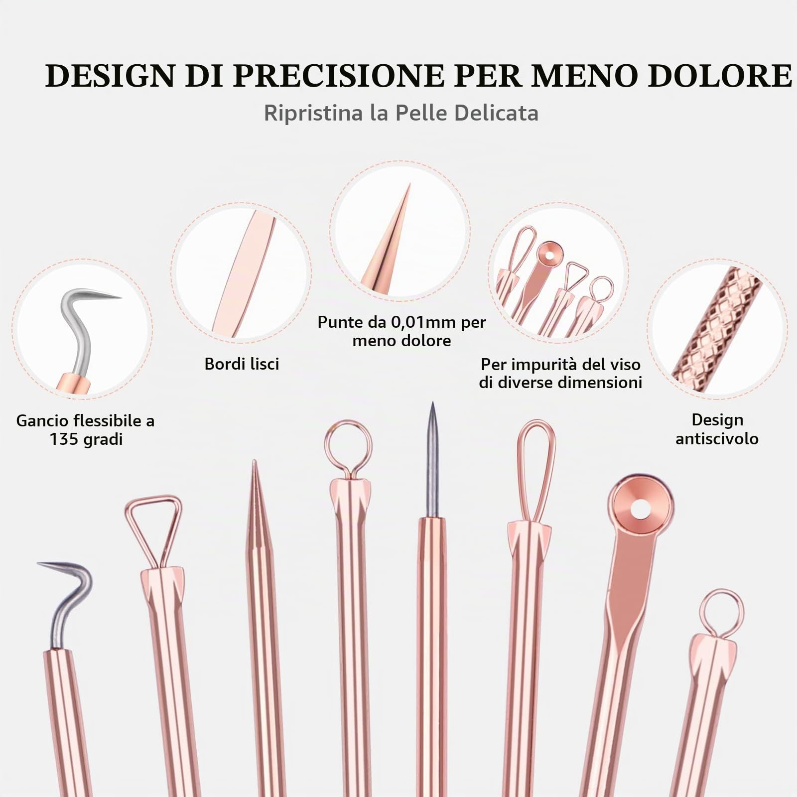 DUcare Set 4 Pezzi Estrattore Punti Neri Oro Acciaio Inox
